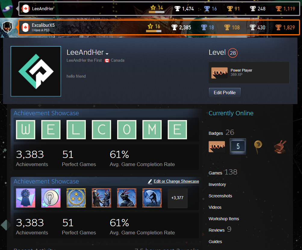My PS4, PS3 and Steam achievement showcase