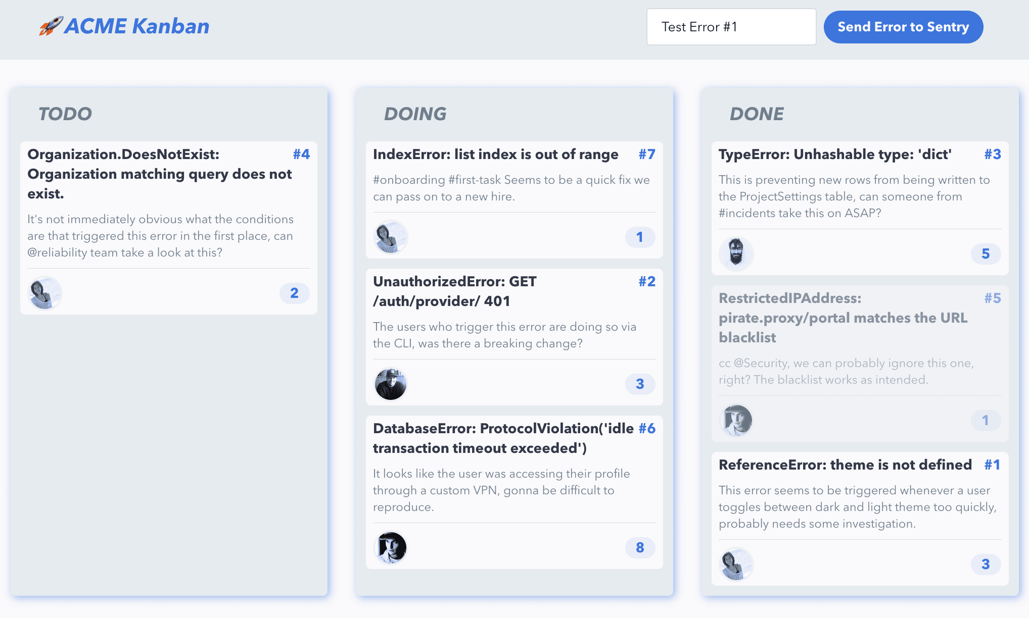 Screenshot of Sentry Integration Example